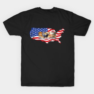 YELLOWSTONE - Moose Wyoming USA Flag T-Shirt